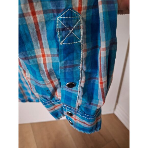 Cody James Mens Western Plaid Snap Button Shirt 2XL Regular Fit Blue/Orange Cott - Picture 4 of 6